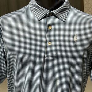 Peter Millar Summer Comfort Blue Check Pattern Polo Shirt Size Large L